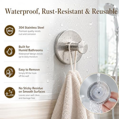 Suction Cup Hooks Removable Shower Hooks, 4Pcs Chrome Metal Towel Hooks for Bathroom Window Glass Wall Door Can Hang Various Towels Bath Keychains, Front Door Wreath Hanger, No-Drill Waterproof ﻿ - color: Chrome