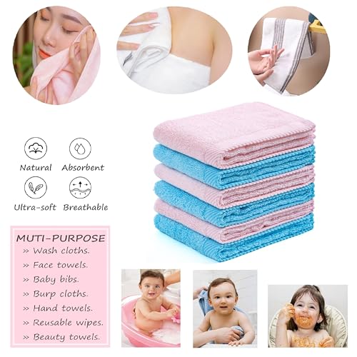 Mother-Earth 6-Pack Bath Washcloths 12"x12" - Soft and Absorbent Face Towels, Quick-Drying Wash Cloths for Sensitive Skin, Premium Quality for Daily Use (Blue-Pink) - color: Blue-pink