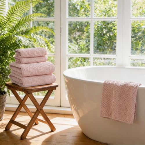 Extra Large Microfiber Bath Towels Set of 6 for Adults, 35″ x 70″, Soft and Super Absorbent, Quick Dry, No Fading and No Lint, Luxury Towel Set for Bathroom, Spa, Gym, Travel - Pink - color: Pink 6-pack