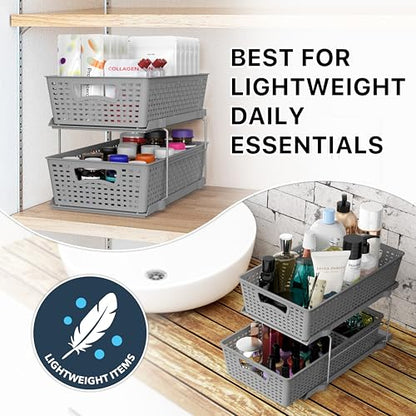 Simple Houseware 2 Tier Pull-Out Sliding Drawer Under Sink Storage, Gray | Great for Kitchen Bathroom Tray Shelf Organizer - color: Gray