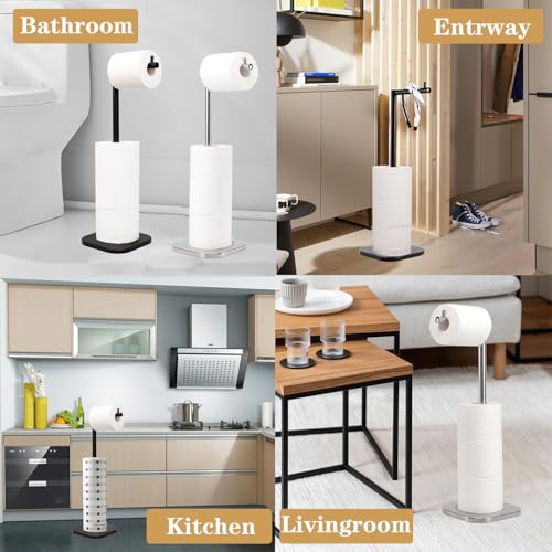 Toilet Paper Holder Stand, Free Standing Tissue Paper Storage for Bathroom, Stainless Steel Toilet Paper Stand with Reserve for 5 Roll Weighted Base Bathroom Toilet Roll Holder(Matte Black) - color: Matte Black