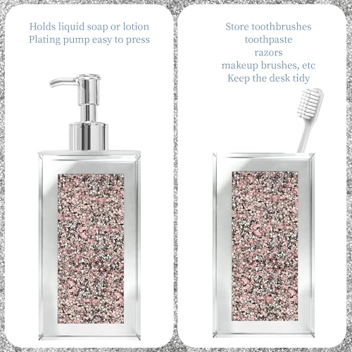 2Pcs Pink Bathroom Set, Mirror Finish & Diamond Accent Soap Holder, Modern | High polish mirror glass, sparkling diamond accents, sleek silhouette, stain proof surface, easy to clean, generous capacity - color: Pink