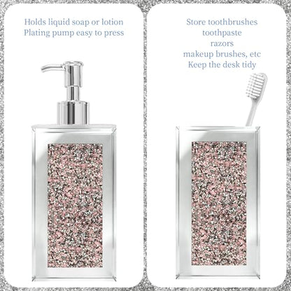 2Pcs Pink Bathroom Set, Mirror Finish & Diamond Accent Soap Holder, Modern | High polish mirror glass, sparkling diamond accents, sleek silhouette, stain proof surface, easy to clean, generous capacity - color: Pink