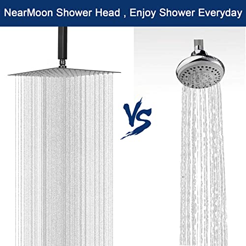 NearMoon Rain Shower Head With Shower Arm, Ceiling Mount Square Shower, Stainless Steel Ceiling Rainfall Showerhead- Waterfall Full Body Coverage (12 Inch, Matte Black) - color: Matte Black, size: 12 Inch