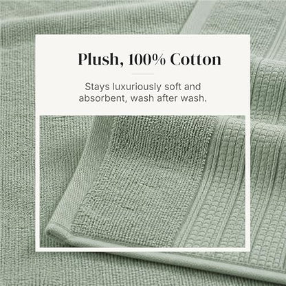 Modern Threads 6-Piece Towel Set – 100% Cotton, Quick Dry, Ultra Absorbent – Includes 2 Bath, 2 Hand, 2 Washcloths (White/Reinhart Sage) - color: Green, style: Classic Stripe