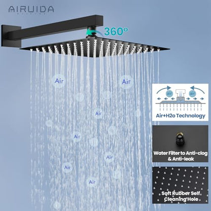 Airuida Shower Faucet Set,10 Inch Shower Valve Kit,Matte Black | Male Threads,Rough-in Valve Shower Trim Kit,Single Handle Control Shower Set - color: Matte Black, size: 10 Inch