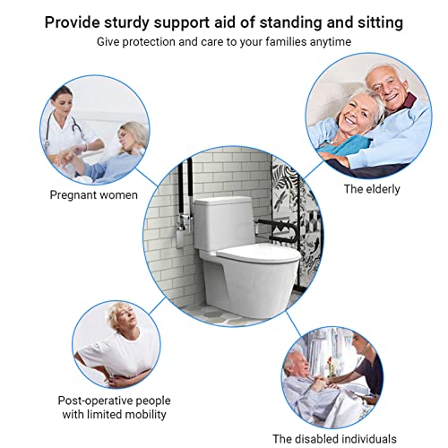 Toilet Grab Bars Bathroom Foldable Handrail Drop Down Toilet Safety Support Rails Wall Mounted Alloy Handicap Grab Bars Rails for Seniors Pregnant Woman,Black（Silver） - color: Silver