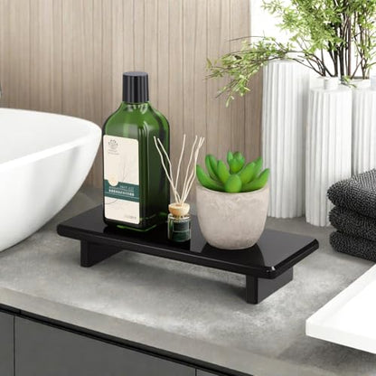 Small Black Bathroom Vanity Tray, Acrylic Soap Tray for Kitchen Countertop | 2-Pack, Compact for Small Spaces, Raised Base, Candle, Perfume, Jewelry Display, for Kitchen, Vanity, Sink, Desk - size: Black-Small-8.6x 3.6 x 1.5 inches