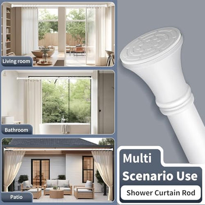 White Shower Curtain Rod 36-84 Inch(3-7ft), No Slip No Drill Stainless Steel Spring Tension Curtain Rod, No Rust Shower Rod Adjustable For Bathroom Window Bedroom - color: White, size: 36"-84"