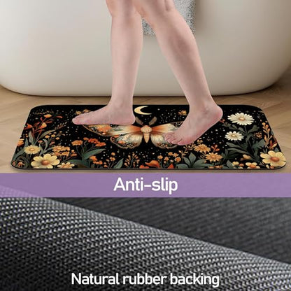 Moth Bath Mat, Water Absorbent Quick Dry Thin Bathroom Floor Mat, Rug for Bathroom Kitchen 17"x30" - color: Moth
