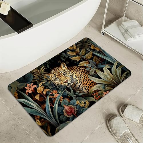 Diatomaceous Earth Bath Mat,Leopard in The Jungle Non-Slip Volume Super Absorbent Fast Drying Eco-Friendly Easy to Clean for Bathroom Kitchen Door mat 17×27.5Inch (43 * 70cm) - color: Leopard in the Jungle, size: 17×27.5Inch (43*70cm)