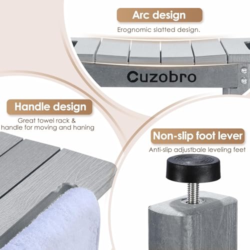 HDPE Fishing stools for Inside Shower – Waterproof, Durable Fishing Chair and Stool for Adults – Complete with Storage Shelf & Adjustable Feet – Supports 300 lbs for Bathroom & Bathtub, Gray