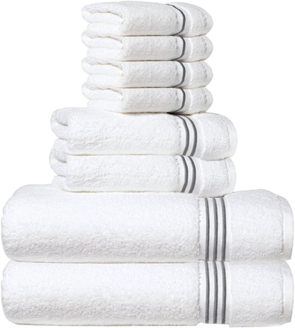 8-Piece Premium Towel Set, 2 Bath Towels, 2 Hand Towels, and 4 Wash Cloths, 100% Ring Spun Cotton Highly Absorbent Towels for Bathroom, Gym, Hotel, and Spa - color: Gray