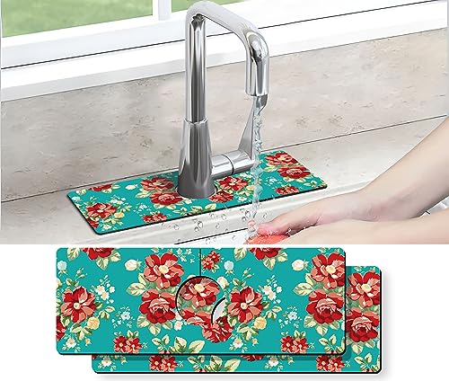 Kitchen Sink Splash Guard Faucet Mat -2 PC Super Absorbent Fast Drying Mat Sink Gadgets-Splash Guard Behind Faucet Drip Catcher for Kitchen, Bathroom,Sink Mat, Dish Drying Mat, Bathroom(15" X 5.5" ) - color: Boho Flowers, size: 15" x 5.5" (2 Pack)