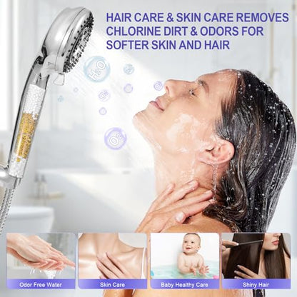 Filtered Shower Head with Handheld, Water Softener for Hard Water | High Pressure, 10 Spray Mode, long 59" Hose, Remove Chlorine, Reduce Dry Itchy Skin