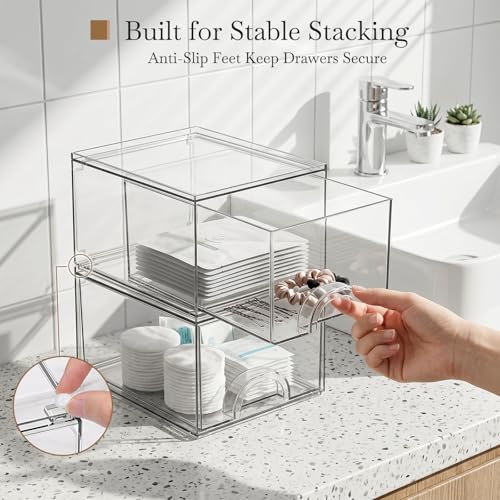 8 Pack Small Clear Stackable Acrylic Storage Boxes & Drawers | Storage Organizer, Clear Plastic Makeup Organizer, Ideal for Vanity, Cabinet, Desk Organization, Art Tool & Sketch