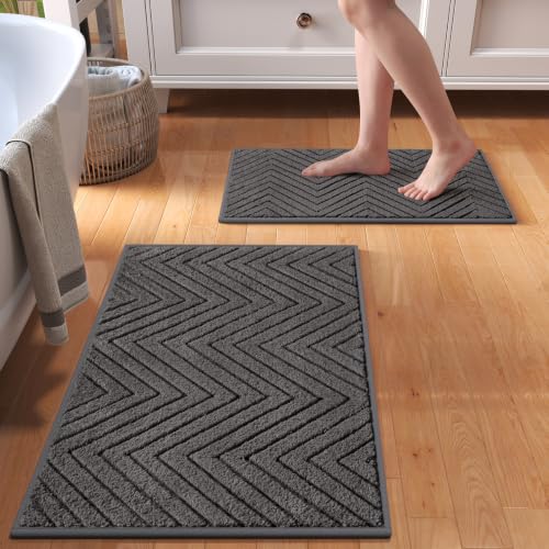 Bathroom Rugs Sets, Thin Non Slip Bath Mat Browm 16"x24"-2 Piece | Quick Dry Absorbent Washable Rubber Backing Bath Rug Shower Mat Bathroom Floor Mat For Sink Bathtub Beside Shower Entrance - color: Black-b, size: 16"x24"-2pc
