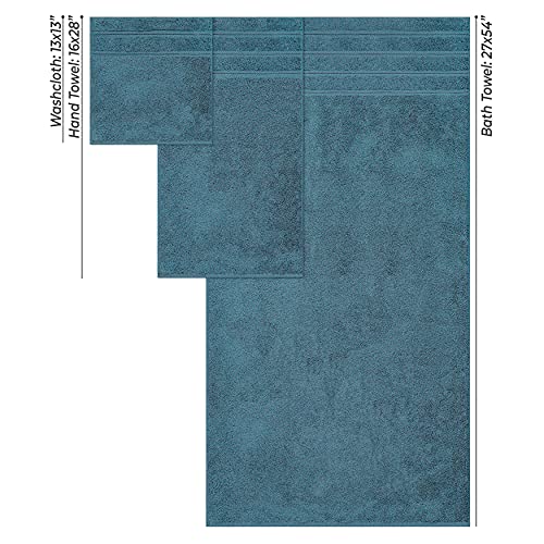 American Soft Linen 100% Carde Cotton 6 Piece Towel Set, 590 GSM Heavy Weight Soft Absorbent Turkish Towels for Bathroom, Teal Green - color: Colonial Blue