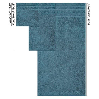 American Soft Linen 100% Carde Cotton 6 Piece Towel Set, 590 GSM Heavy Weight Soft Absorbent Turkish Towels for Bathroom, Teal Green - color: Colonial Blue