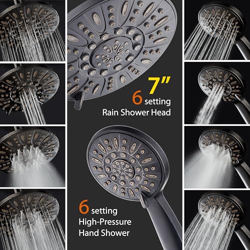 AquaDance 7" Premium High Pressure 3-way Rain & Handheld Shower Head Combo | Enjoy Dual 6-Setting Luxury Shower Heads Separately or Together for the Best of Both Worlds! Stainless Steel Hose - Bronze - color: Oil Rubbed Bronze, style: 2.5 Gallons Per Minu
