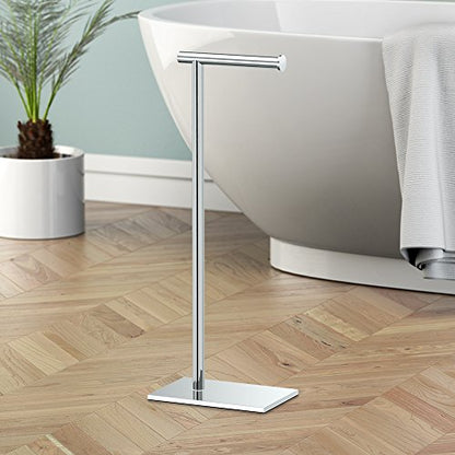 Gatco 1431C Modern Rectangle Base Freestanding Toilet Paper Holder, 21.25" Chrome with Weighted Base - color: Chrome, 21.25"h