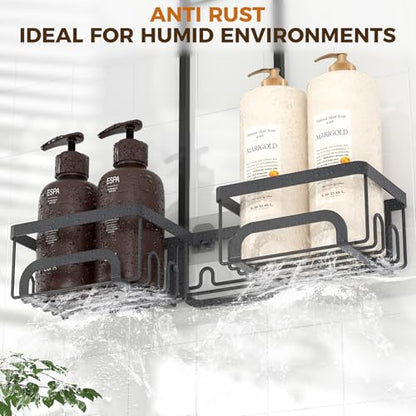 REINHARDT Split Shower Caddy Hanging for Handheld Showerheads, Black | Adjustable Shower Organizer, Rustproof, 16 Hooks, Soap Holder, 40lbs Capacity, Anti-Slip, Tool-Free, Bathroom Accessories - color: Black