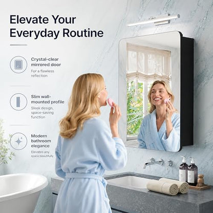 Medicine Cabinet 20x30 Inch, Bathroom Wall Mirror Cabinet with Storage, 6-Tier Adjustable Glass Shelving, Waterproof Aluminum Frame, Quiet Soft Close, Modern Vanity Decor - size: 20"x 30"