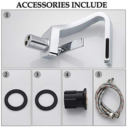 becola Chrome Bathroom Sink Faucet, Single Hole Faucet for Bathroom Sink, Solid Brass Single Handle Lavatory Vanity Sink Faucet with Two US Standard 3/8" Hoses - color: Chrome