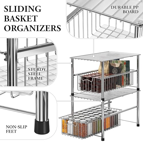 Simple Houseware Chrome Metal Stackable Storage Rack, 16.75 in L x 10.8 in W x 10.25 in H | Free Standing Organizer Drawer, Kitchen/Pantry/Cabinet/Counter - color: Chrome