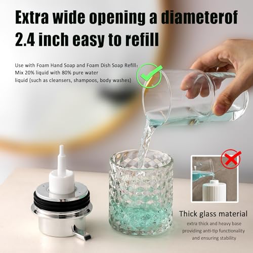 Malachi Foaming Hand Soap Dispenser, Refillable Clear Glass Foam Pump Bottle for Hand Soap, Dish Soap, Body Wash, Shampoo, Facial Cleanser & Baby Wash, Multi‑use for Bathroom, Kitchen & Commercial Use - color: Diamond Clear -2