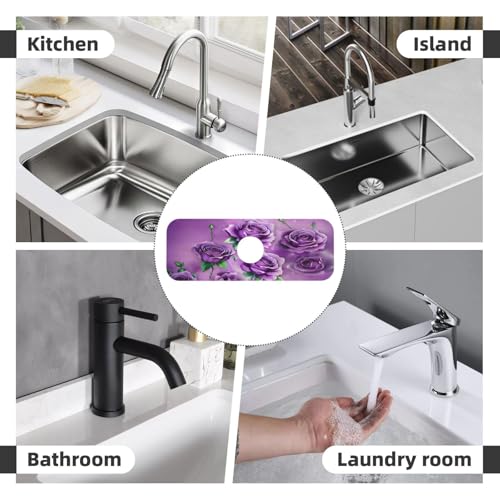 Purple Roses Kitchen sink faucet pad, strong water absorption, anti slip, easy to clean, very suitable for splash and drip prevention, suitable for kitchens and bathrooms - color: Purple Roses
