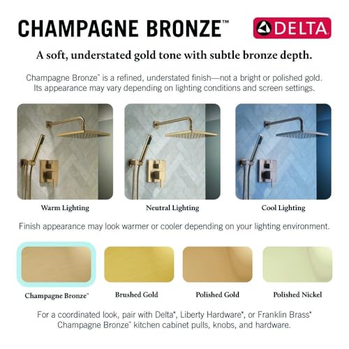 Delta Arvo 14 Series Brushed Gold Shower Faucet Set with In2ition 2-in-1 Dual Shower Head with HandHeld Spray Combo, Valve Trim Kit, Champagne Bronze 142840-CZ-I (Valve Included) - color: Champagne Bronze