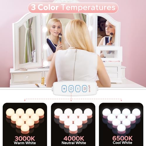 LED Vanity Lights For Mirror, Pink Vanity Light Stick on with 10 Bulbs | 3000K 4000K 6500K & 10 Level Brightness Adjustable USB Cable Hollywood Mirror Lights for Makeup Dressing Room Bathroom - size: 10 Lights (Pink)