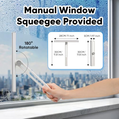 Cordless Window Vacuum Squeegee, 4000mAh Electric Window Cleaner Tool, Window Cleaning Kit with Shower Squeegee & Extension Pole for Shower Glass, Mirror, Door, Car