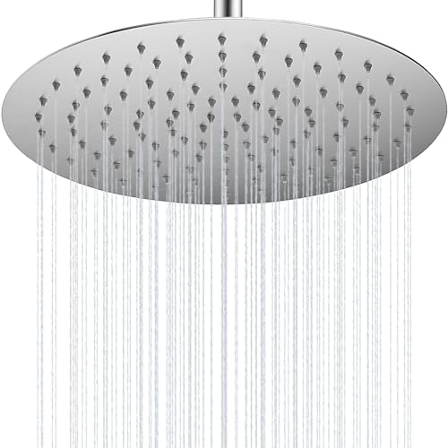 12 Inch Round Shower Head Wall Mount Rainfall Shower Head, Non-rust Stainless Steel High Pressure Rain Showerhead, Brushed Nickel