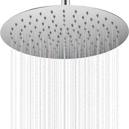 12 Inch Round Shower Head Wall Mount Rainfall Shower Head, Non-rust Stainless Steel High Pressure Rain Showerhead, Brushed Nickel