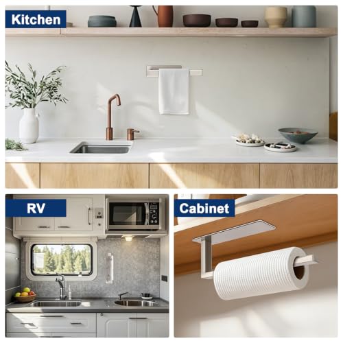NearMoon Hand Towel Holder/Towel Ring Strong Hold Self Adhesive Bathroom Towel Bar, 9 Inch Thicken Stainless Steel Towel Rack- Sticky Towel Hanger, Contemporary Style No Drilling (Brushed Nickel)