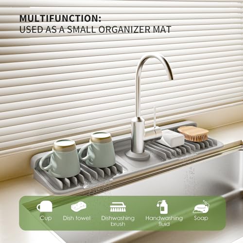 2026 New Silicone Sink Splash Guard, 7°Slope Fast Self-draining | Faucet Mat for Kitchen Sink, 7°Slope Fast Self-draining, Fast Drying Tidy Faucet Mat Splash Guard - color: (Black, 17.7x5.6 Inches)
