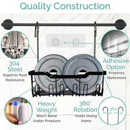 Heavy-Duty Black Hanging Shower Caddy with Rotatable Hooks and Adhesives - Rust-Proof 304 Stainless Steel - Bathroom Caddy for Organizing Your Shower Essentials - color: Single Tier - Matte Black