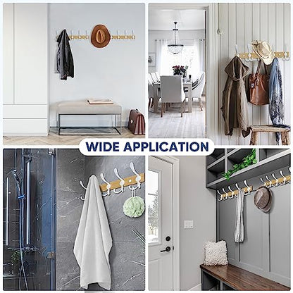 TICONN Wall Mounted Coat Rack, Five Heavy Duty Tri Hooks All Metal Construction for Jacket Coat Hat in Mudroom Entryway (Wood White, 2-Pack) - color: Wood White