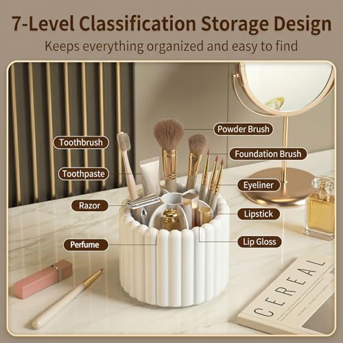 Toothbrush Holder with Sliding Lid, Toothbrush Holders for Bathrooms,360° Rotating Makeup Brush Storage Rack - Waterproof and Dustproof, Toothbrush Toothpaste Holder Beauty Brush (Snow-White) - color: Snow-white