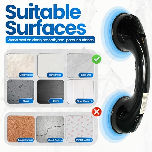 Safe-er-Grip Changing Lifestyles Suction Cup Balance Assist Bar for Bathtubs & Showers; Safety Bathroom Grab Bar Handle, All Black, 12 inches - color: Black, size: 12 inch (Pack of 1)