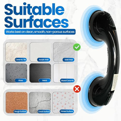 Safe-er-Grip Changing Lifestyles Suction Cup Balance Assist Bar for Bathtubs & Showers; Safety Bathroom Grab Bar Handle, All Black, 12 inches - color: Black, size: 12 inch (Pack of 1)