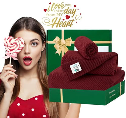 VOOVA & MOVAS 3PC Towel Set, 100% Cotton, Burgundy | 1 Large Bath 30x56 In, 1 Hand 18x28 In, 1 Wash Cloth 13x13 In, Quick Dry, Soft, Thick, Towels For Bathroom, Towel Gift - color: Burgundy - Red, size: 3 PC Bathroom Towel Set