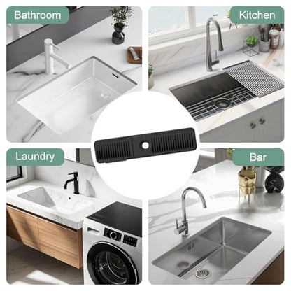 24 Inch Faucet Mat for Kitchen Sink Silicone Folding Faucet Mat for Bathroom Sink Splash Guard 7° Slope Water Draining Tray with Button Lock for Kitchen Bathroom Bar ect(Black) - color: Black