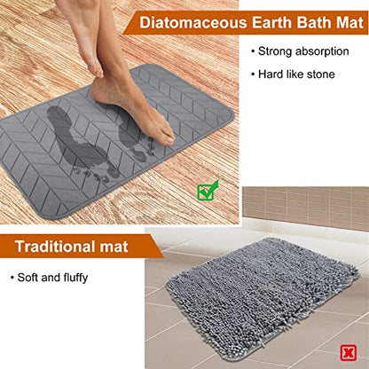 JUERLEN 2 Pack Diatomaceous Earth Shower Mat, Stone Bath Mat, Nonslip Super Absorbent Fast-Drying Hard Bath Mat for Bathroom Shower Floor, 24 x 16 inch, Grey Arrow Design - color: Dark Grey