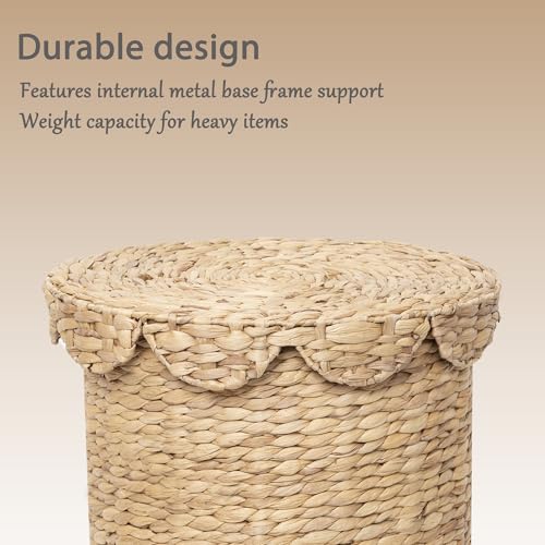 Large Round Water hyacinth Wicker Laundry hamper basket with lid | Eco-friendly,Handwoven,Natural Storage for Toys,Blankets,Dirty Clothes - Bedroom & Bathroom - size: Large