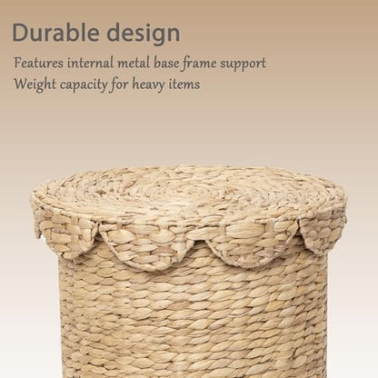 Large Round Water hyacinth Wicker Laundry hamper basket with lid | Eco-friendly,Handwoven,Natural Storage for Toys,Blankets,Dirty Clothes - Bedroom & Bathroom - size: Large