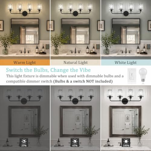 Black Vanity Lights, 4-Light Crystal Bathroom Light Fixtures | Modern Bathroom Vanity Light E26 Wall Light over Mirror (Exclude Bulb) - color: Black, size: 4-Light