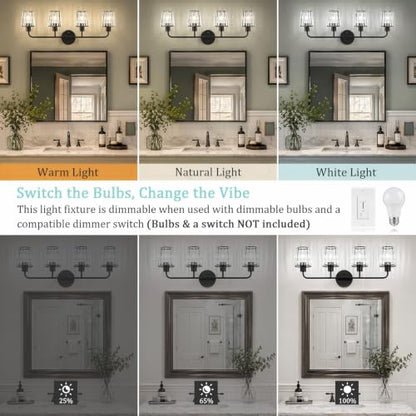 Black Vanity Lights, 4-Light Crystal Bathroom Light Fixtures | Modern Bathroom Vanity Light E26 Wall Light over Mirror (Exclude Bulb) - color: Black, size: 4-Light
